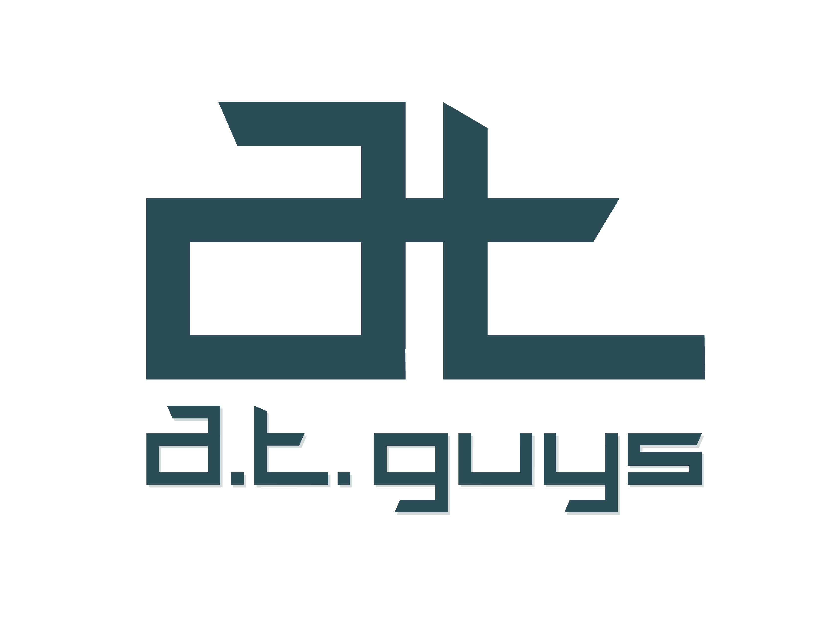 logo featuring an angular lowercase "a" and "t" with the letters connecting to the words A.T. Guys underneeth