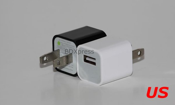 USB to AC Charging Adapter fits U.S. wall outlets